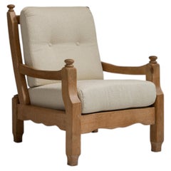 Fauteuil rembourré en chêne de style brutaliste français des années 1970, teinte « Tan »