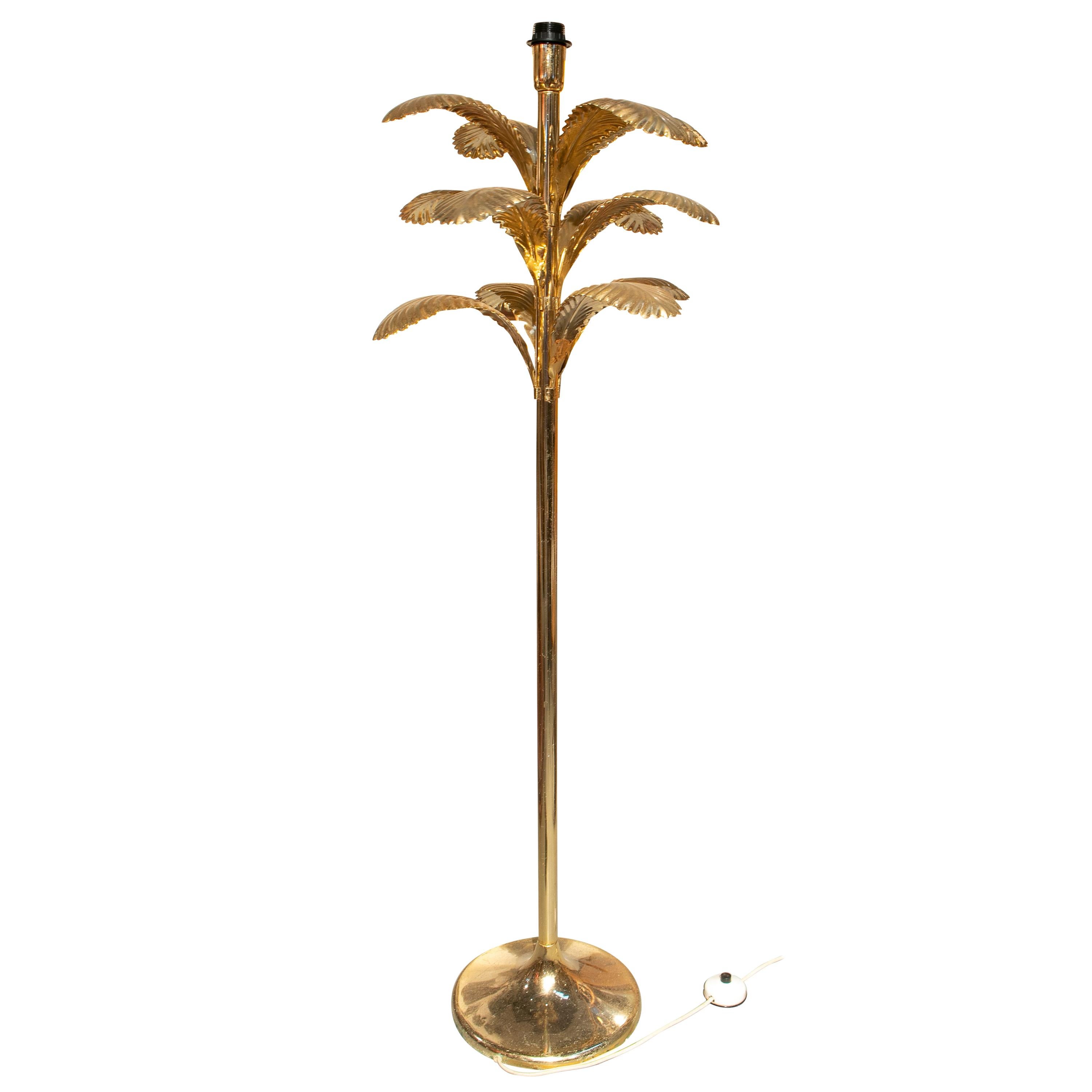 1970s French Tree Shaped Brass Standing Lamp with Big Leafs For Sale