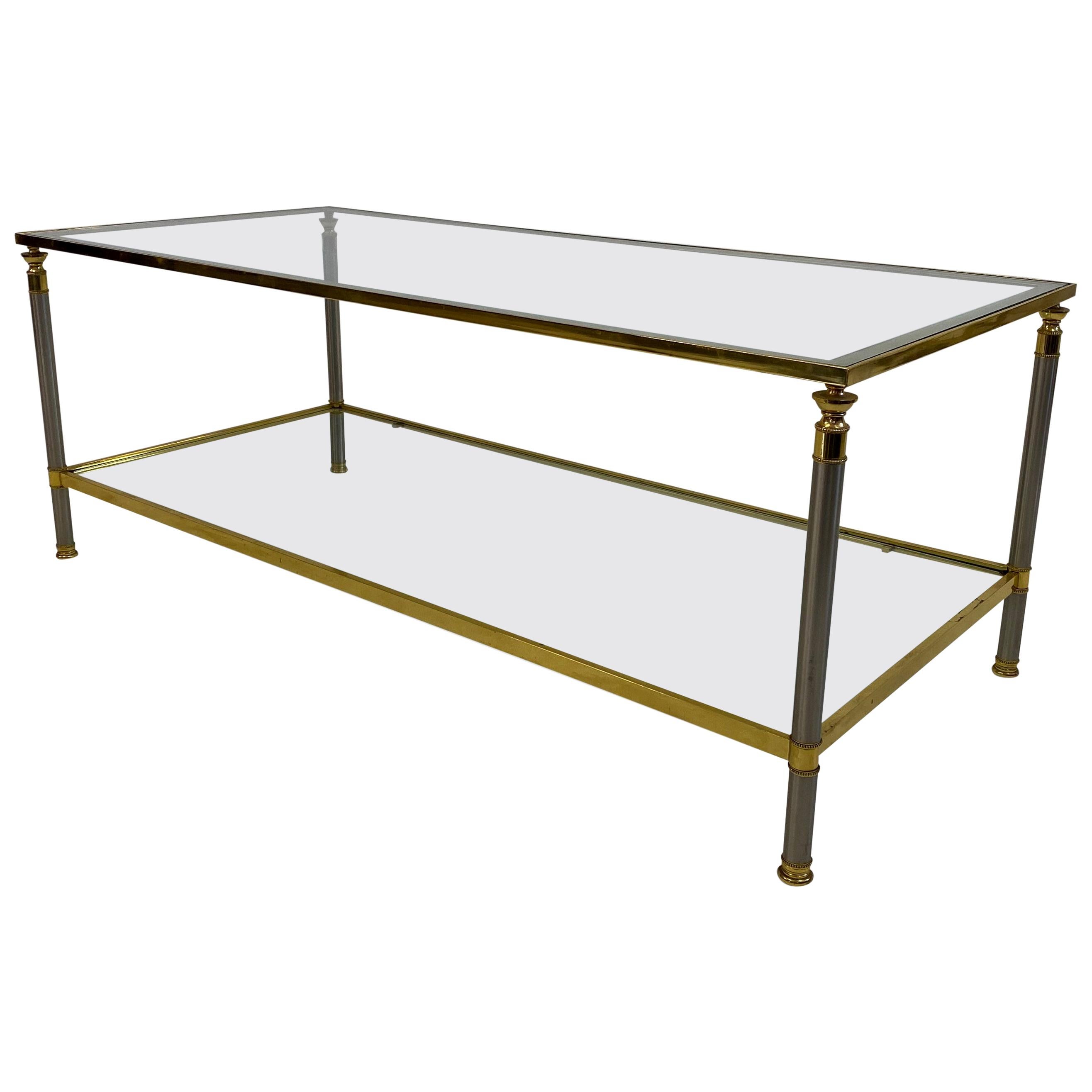 1970s French Two-Tier Nickel and Brass Coffee Table