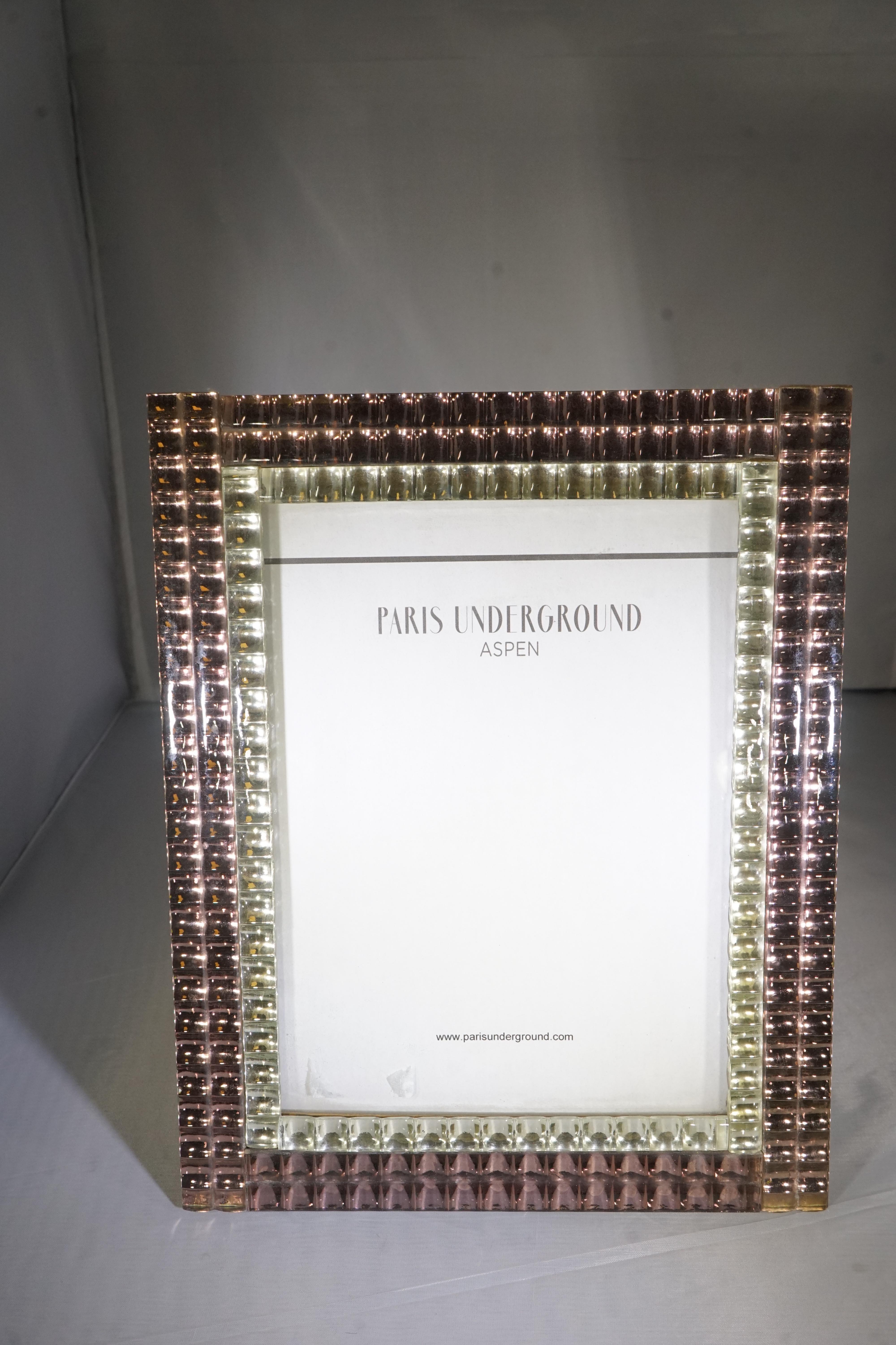 Late 20th Century 1970s French Two-Tone Blush and Clear Mirrored Picture Frame
