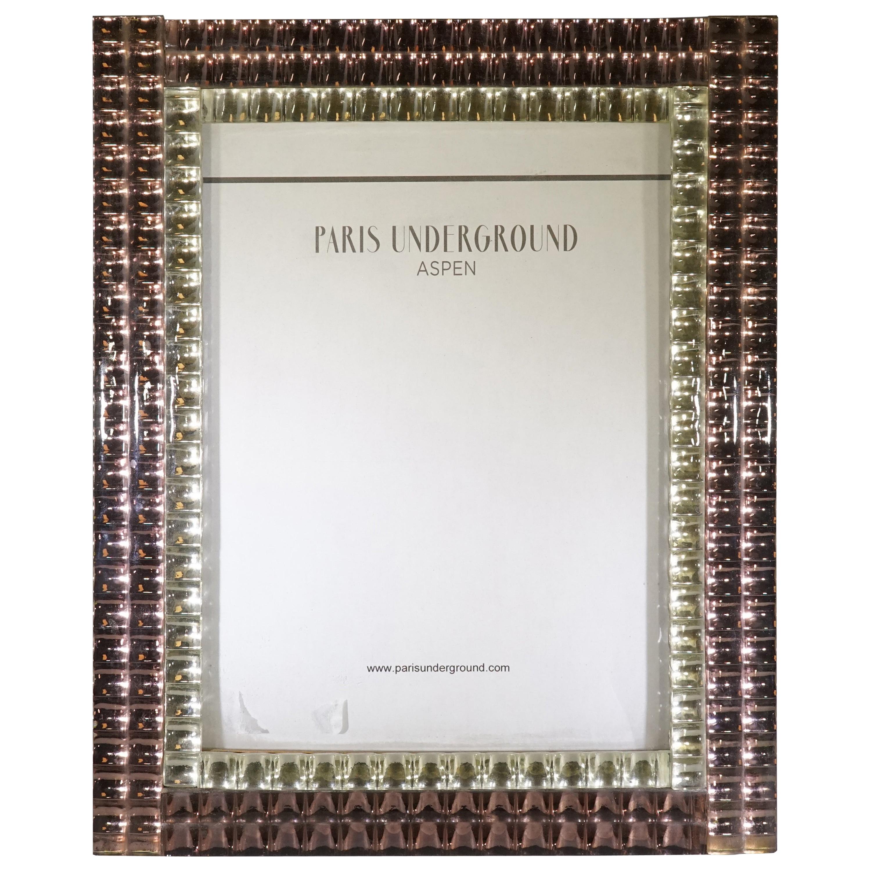 1970s French Two-Tone Blush and Clear Mirrored Picture Frame