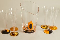 1970s French Veuve Clicqout Murano Glass Ice Bucket and Flutes