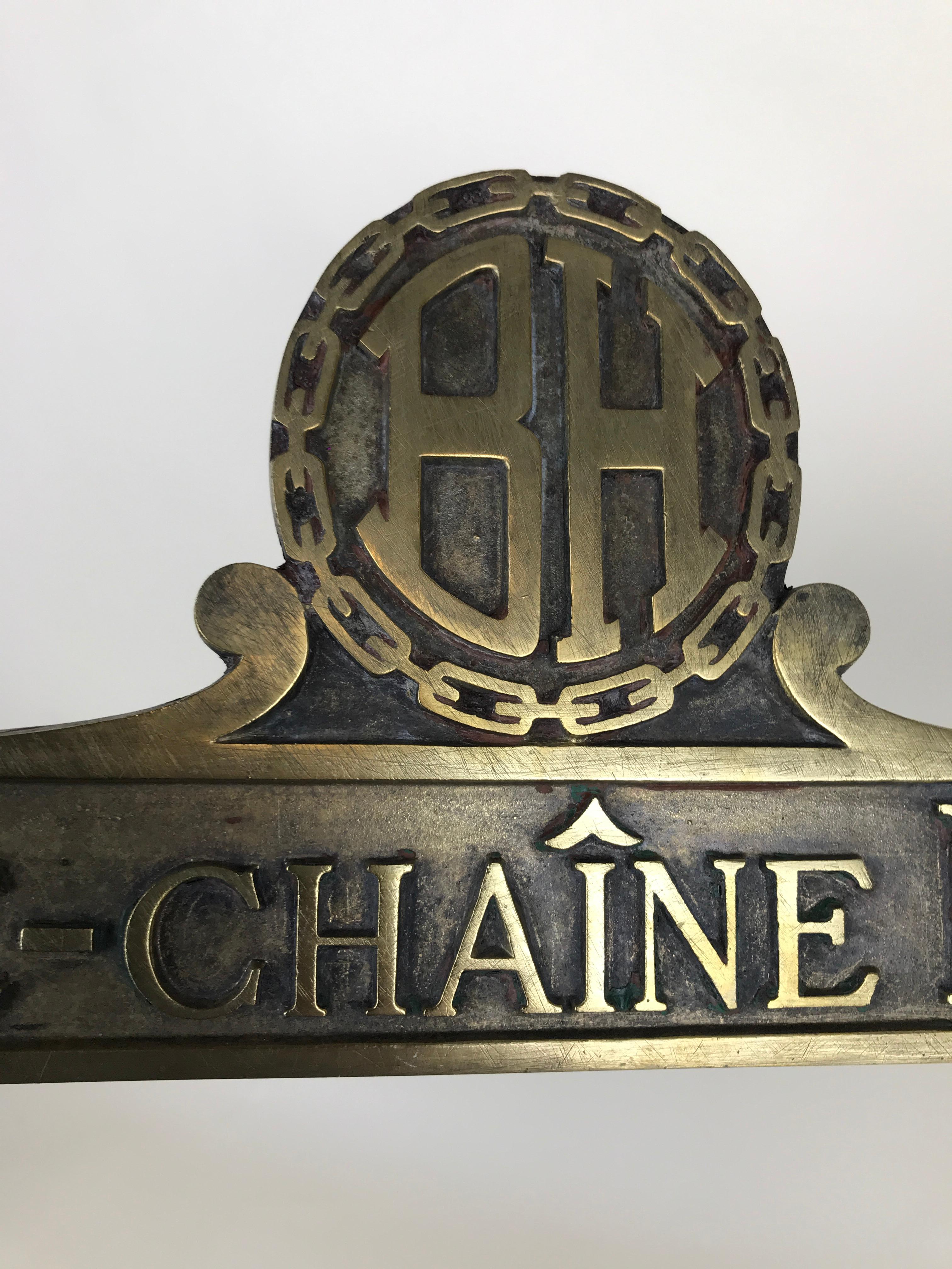 Mid-Century Modern 1970s French Vintage Bonne-Chaîne Hôtels Brass Plaque For Sale