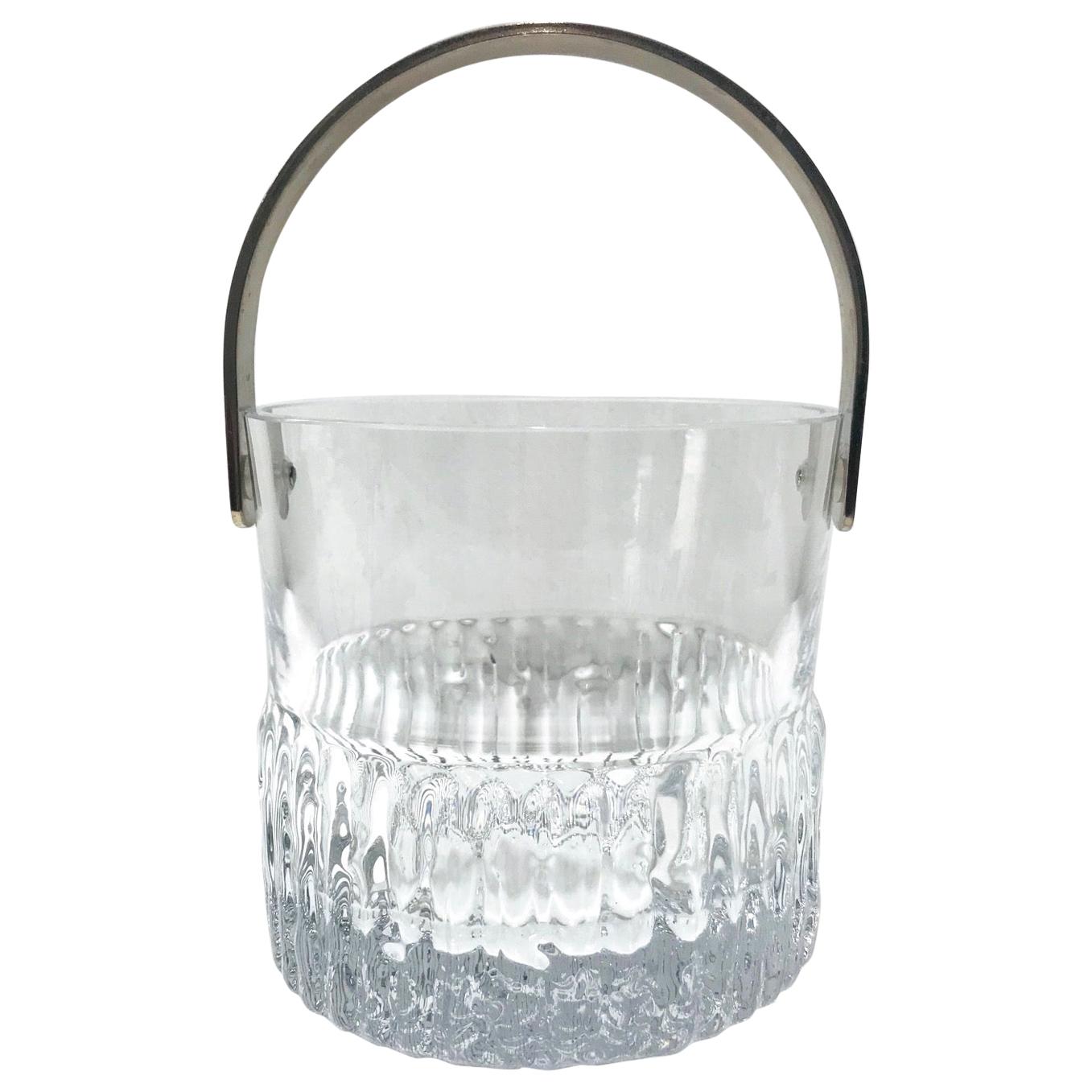 1970s French Vintage Crystal Ice Bucket with Fluted Ice Glass Design