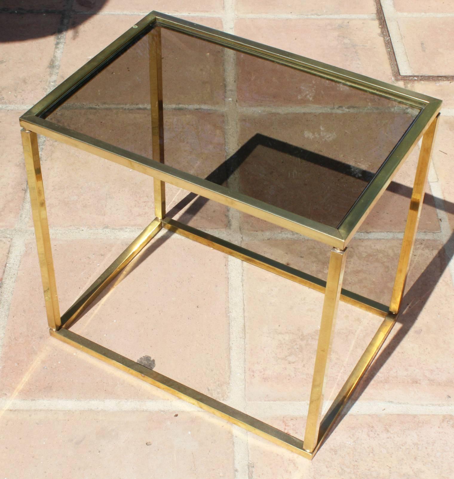 20th Century 1970s French Vintage Gilded Brass and Glass Side-Table