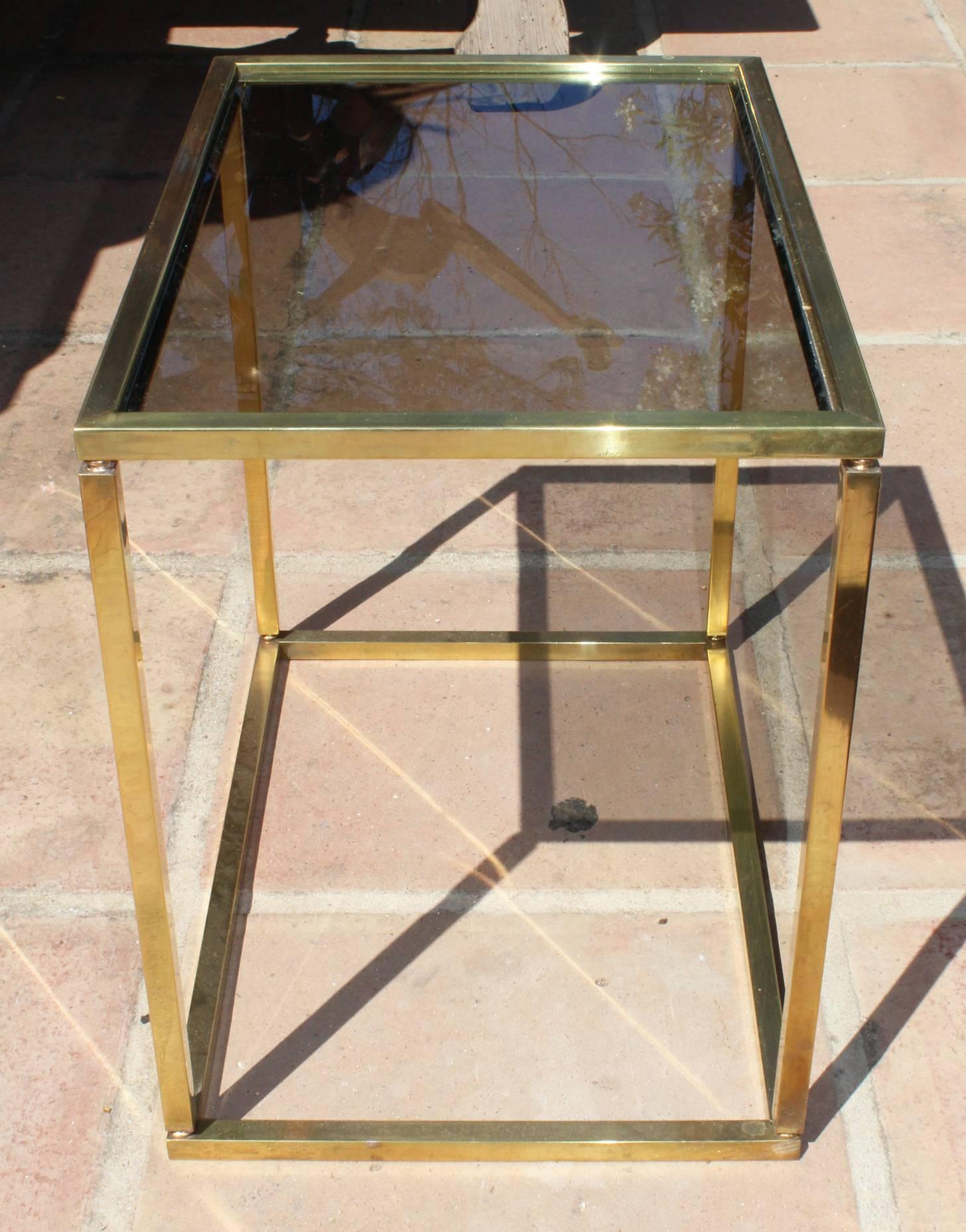 Bronze 1970s French Vintage Gilded Brass and Glass Side-Table