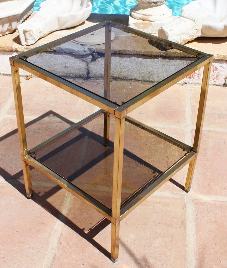 1970s French Vintage Gilded Brass and Glass SideTable For Sale at 1stDibs