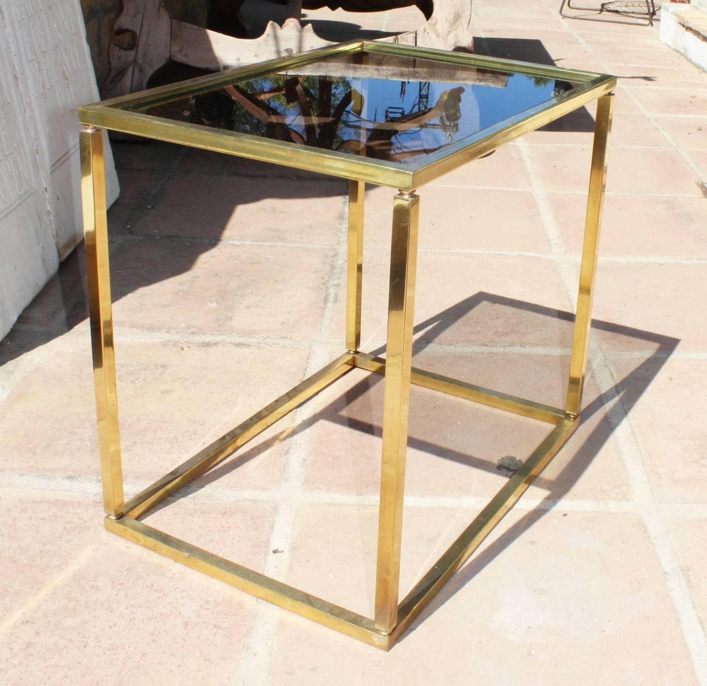 1970s French Vintage Gilded Brass and Glass Side-Table 1