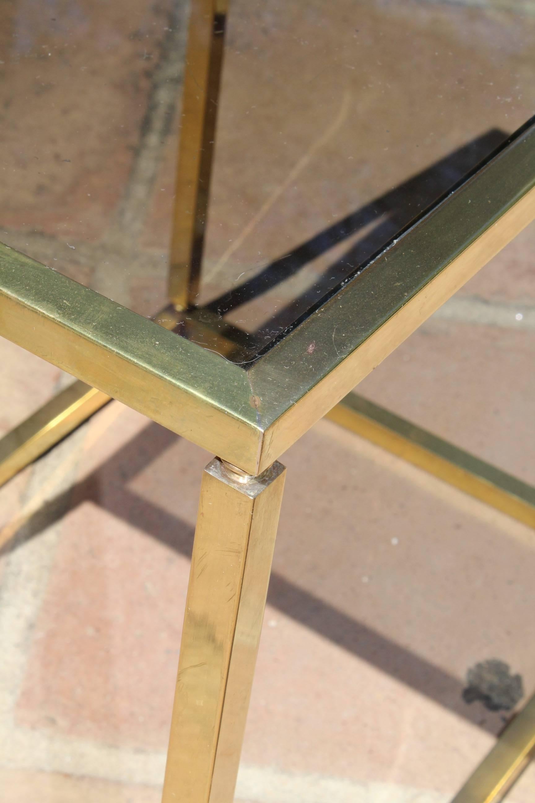 1970s French Vintage Gilded Brass and Glass Side-Table 2