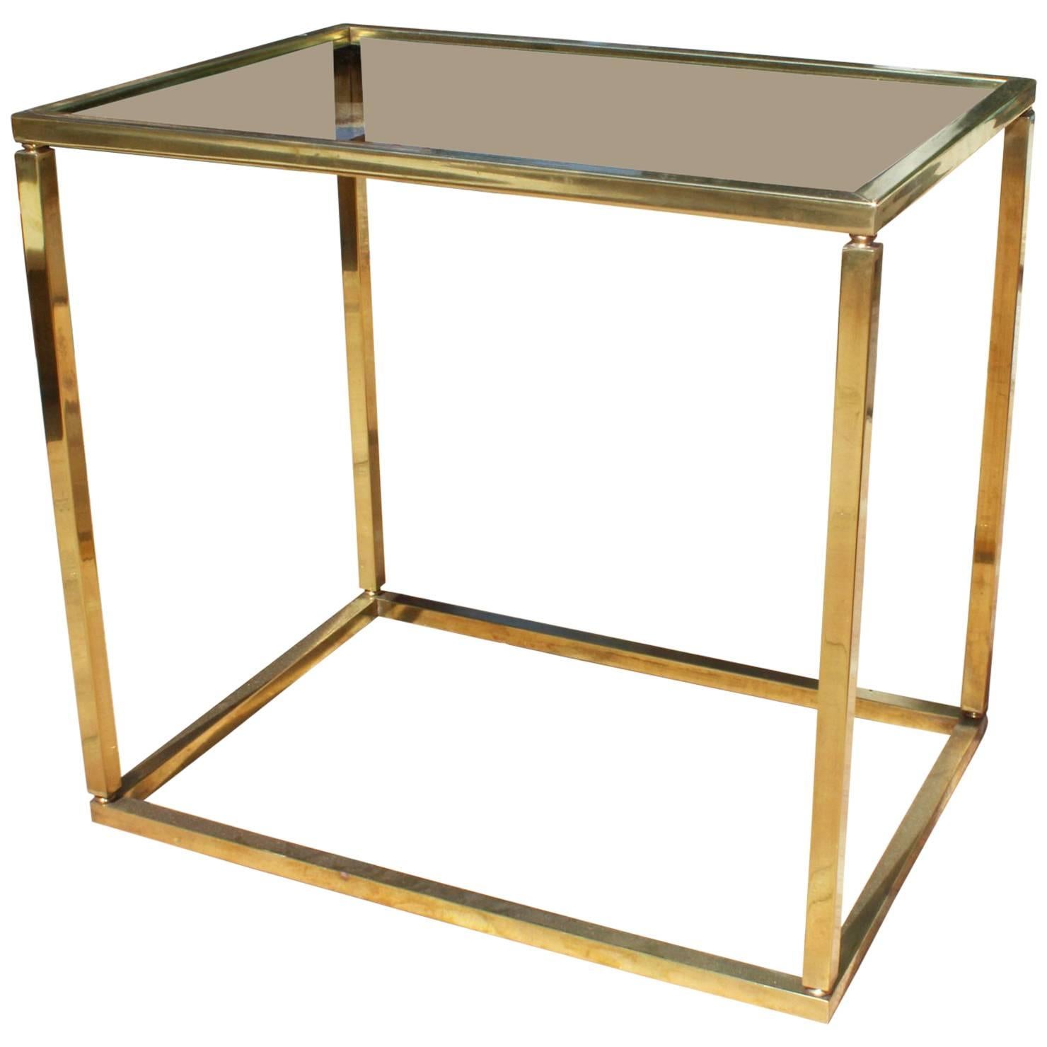 1970s French Vintage Gilded Brass and Glass Side-Table