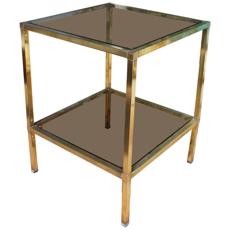 1970s French Vintage Gilded Brass and Glass Side-Table For ...