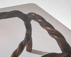 1970s French Vintage Rattan Coffee Table with Glass Top