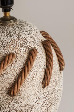 1970s French Volcanic Pottery Lamp & Rope Detail