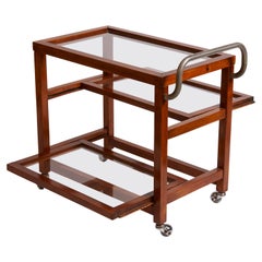 1970s French Walnut Three-Shelf Bar Cart