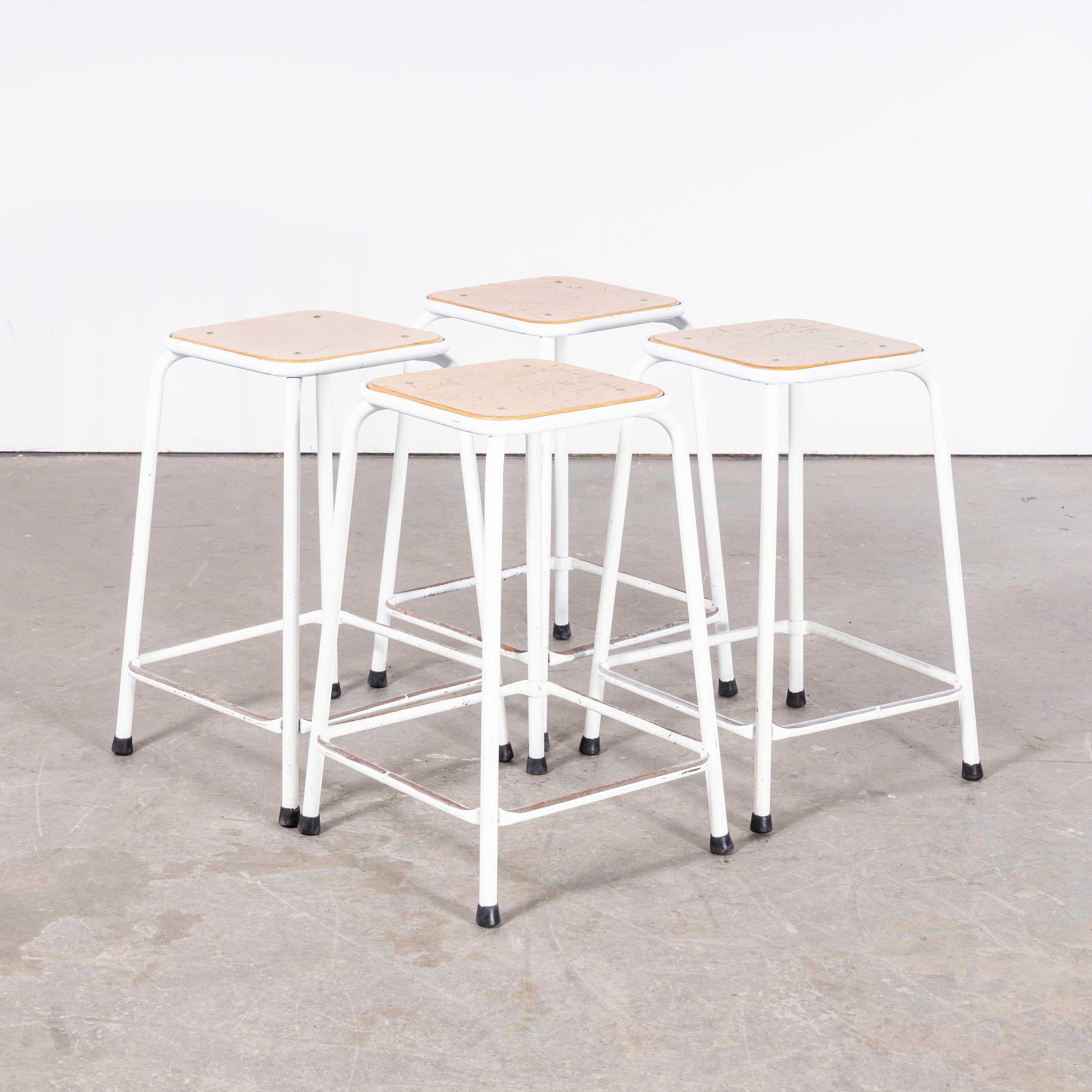 1970’s French White Laboratory Stools – Set Of Four
1970’s French White Laboratory Stools – Set Of Four. Good honest lab stools, heavy steel frames with solid heavy birch ply seats. We clean them and check all fixings, they are good to go. Seat