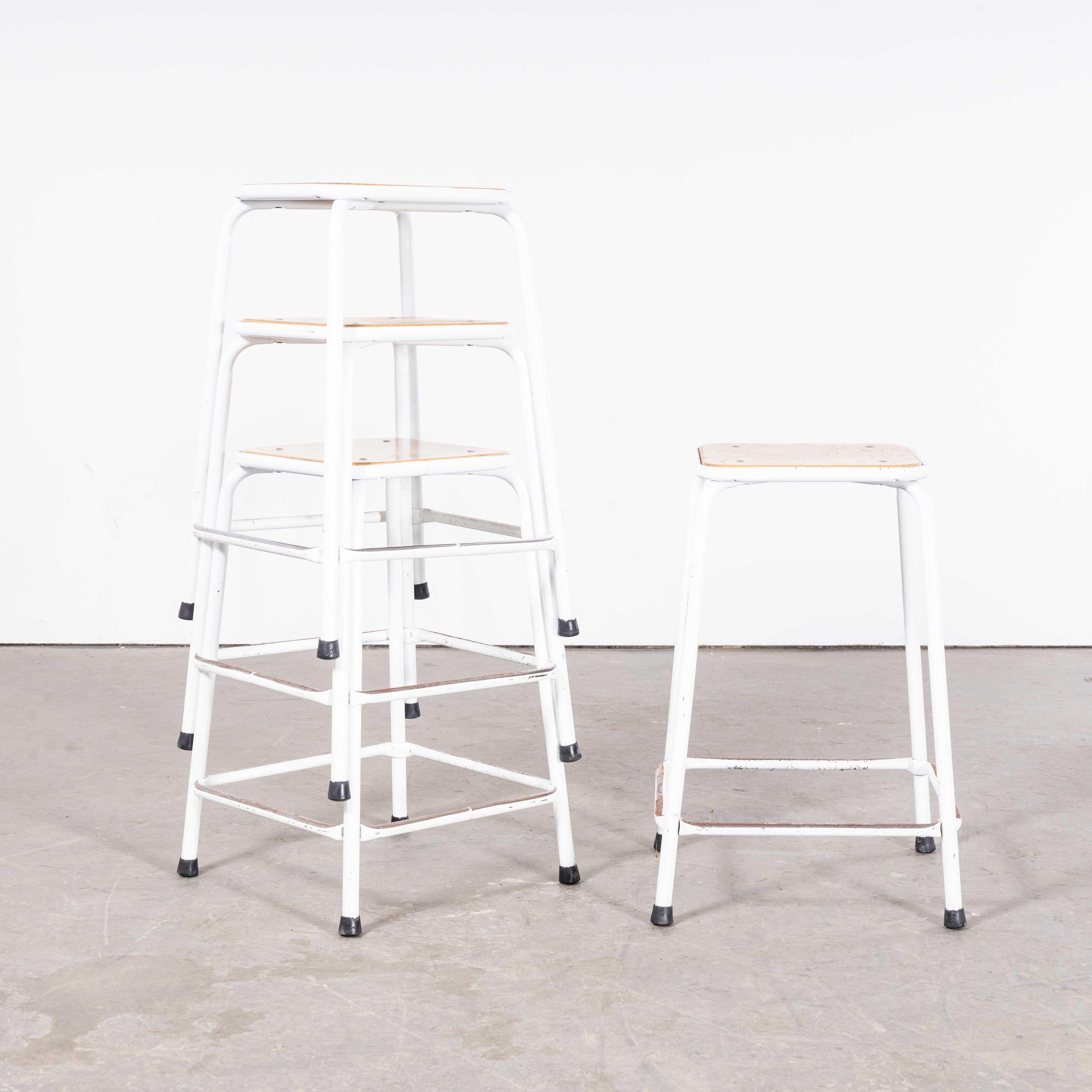 1970's French White Laboratory Stools - Set Of Four In Good Condition For Sale In Hook, Hampshire