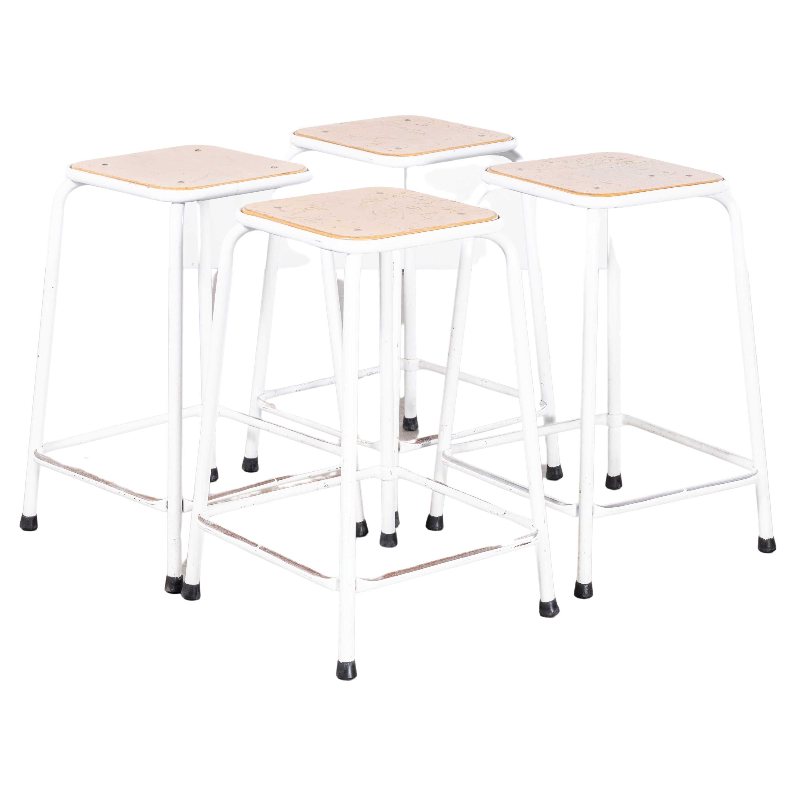 1970's French White Laboratory Stools - Set Of Four For Sale