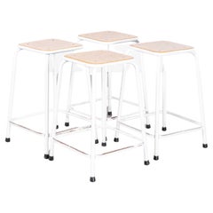 1970's French White Laboratory Stools - Set Of Four