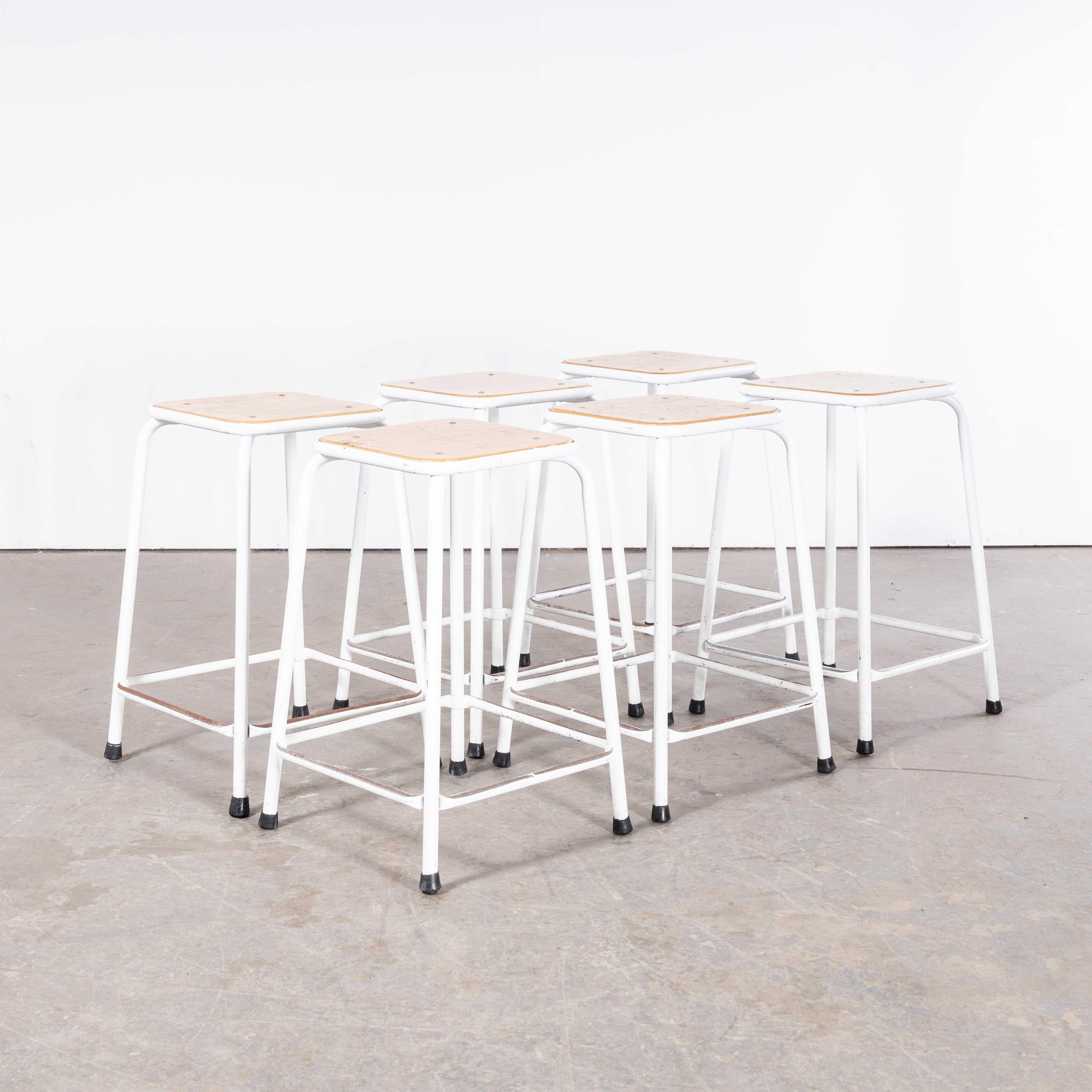 Late 20th Century 1970's French White Laboratory Stools - Set Of Six For Sale