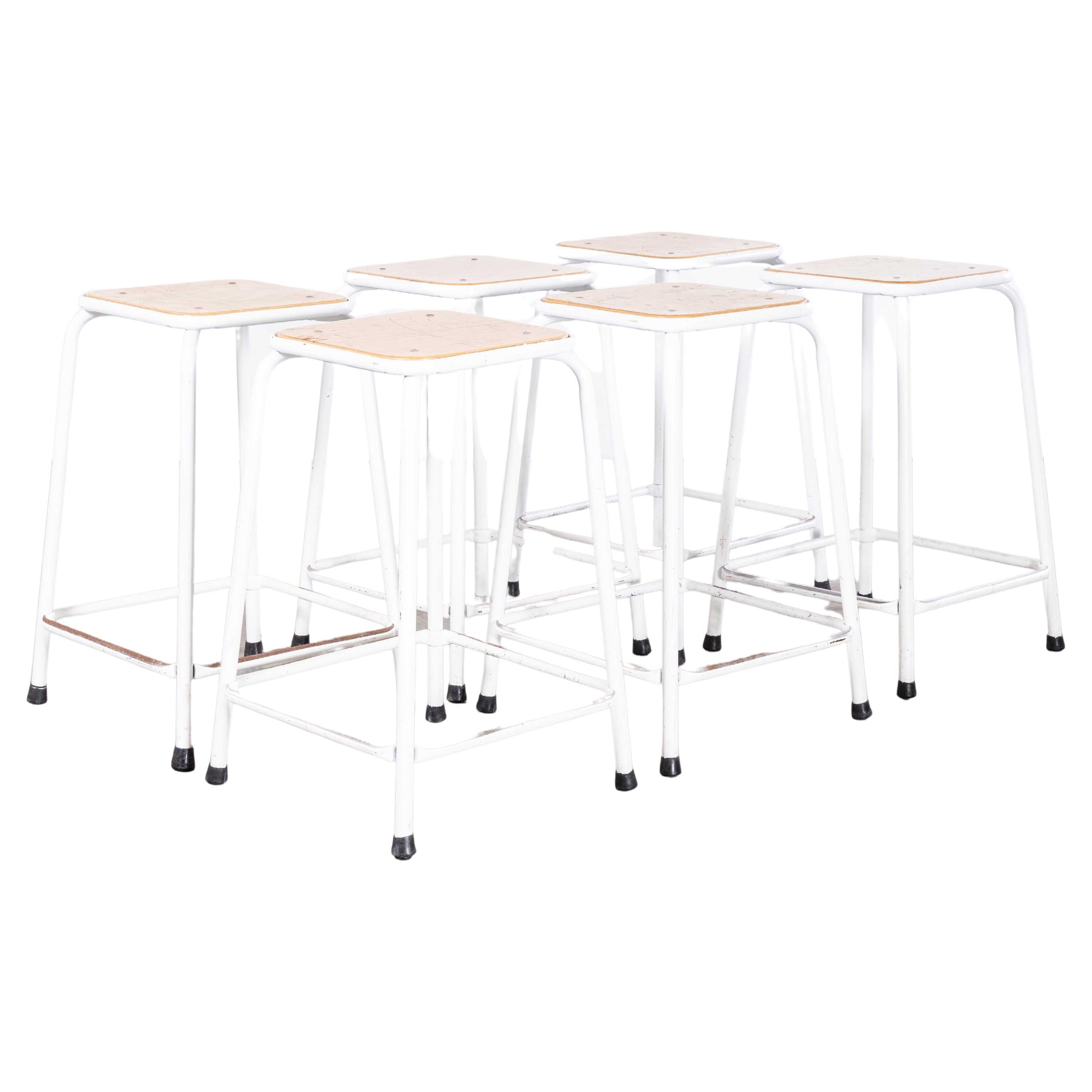 1970's French White Laboratory Stools - Set Of Six For Sale