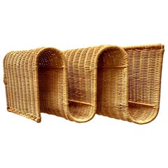 Vintage 1970s French Wicker and Rattan Wall Shelf