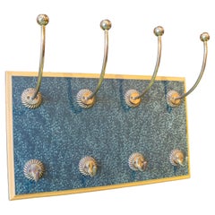 Vintage 1970s French Wooden Coat Rack w/ Brass Hangers