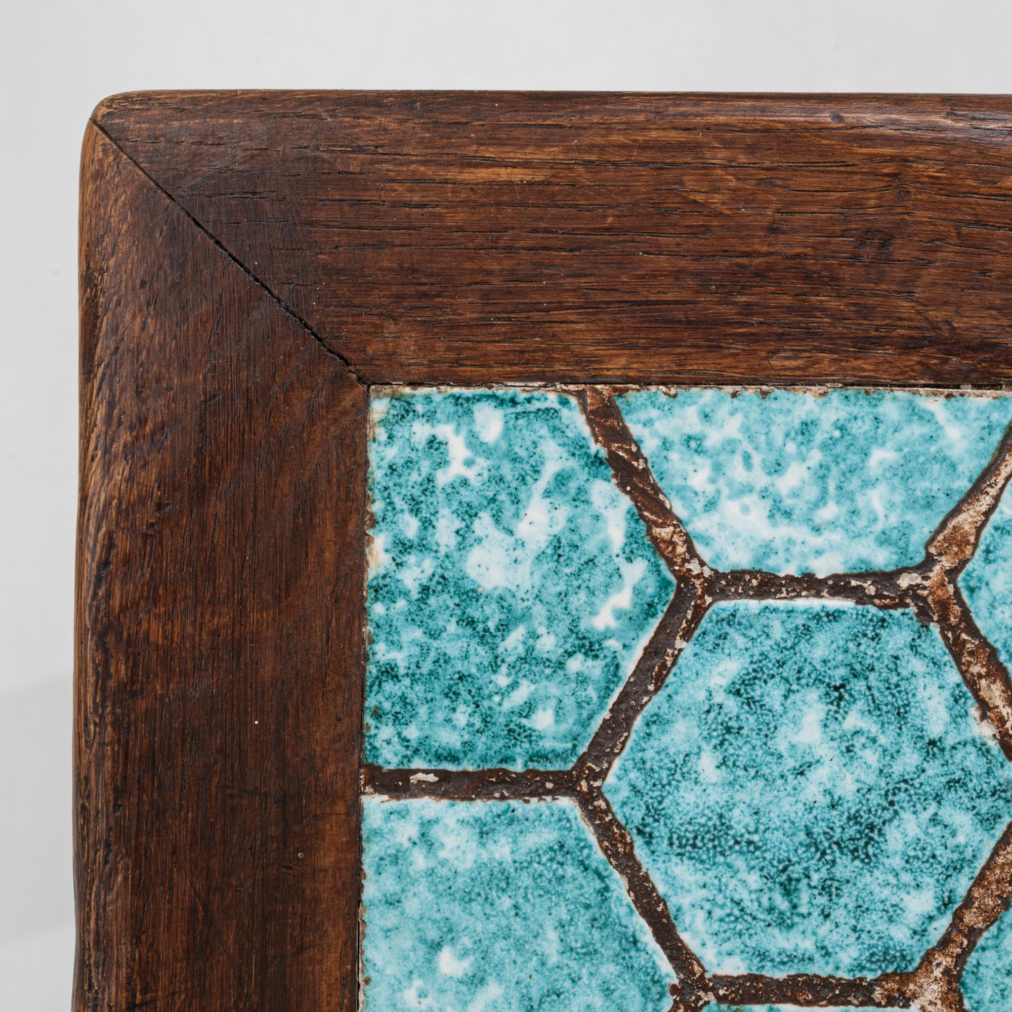 1970s French Wooden Coffee Table With Turquoise Tiled Top For Sale 10