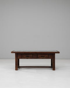 1970s French Wooden Coffee Table With Turquoise Tiled Top