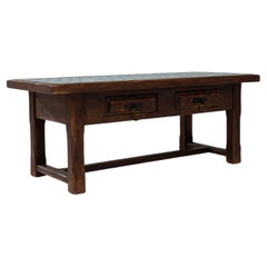 1970s French Wooden Coffee Table With Turquoise Tiled Top