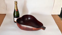 1970s French Wooden Pear-Shaped Fruit Basket – Dark Patina Decorative Bowl