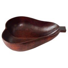 1970s French Wooden Pear-Shaped Fruit Basket – Dark Patina Decorative Bowl