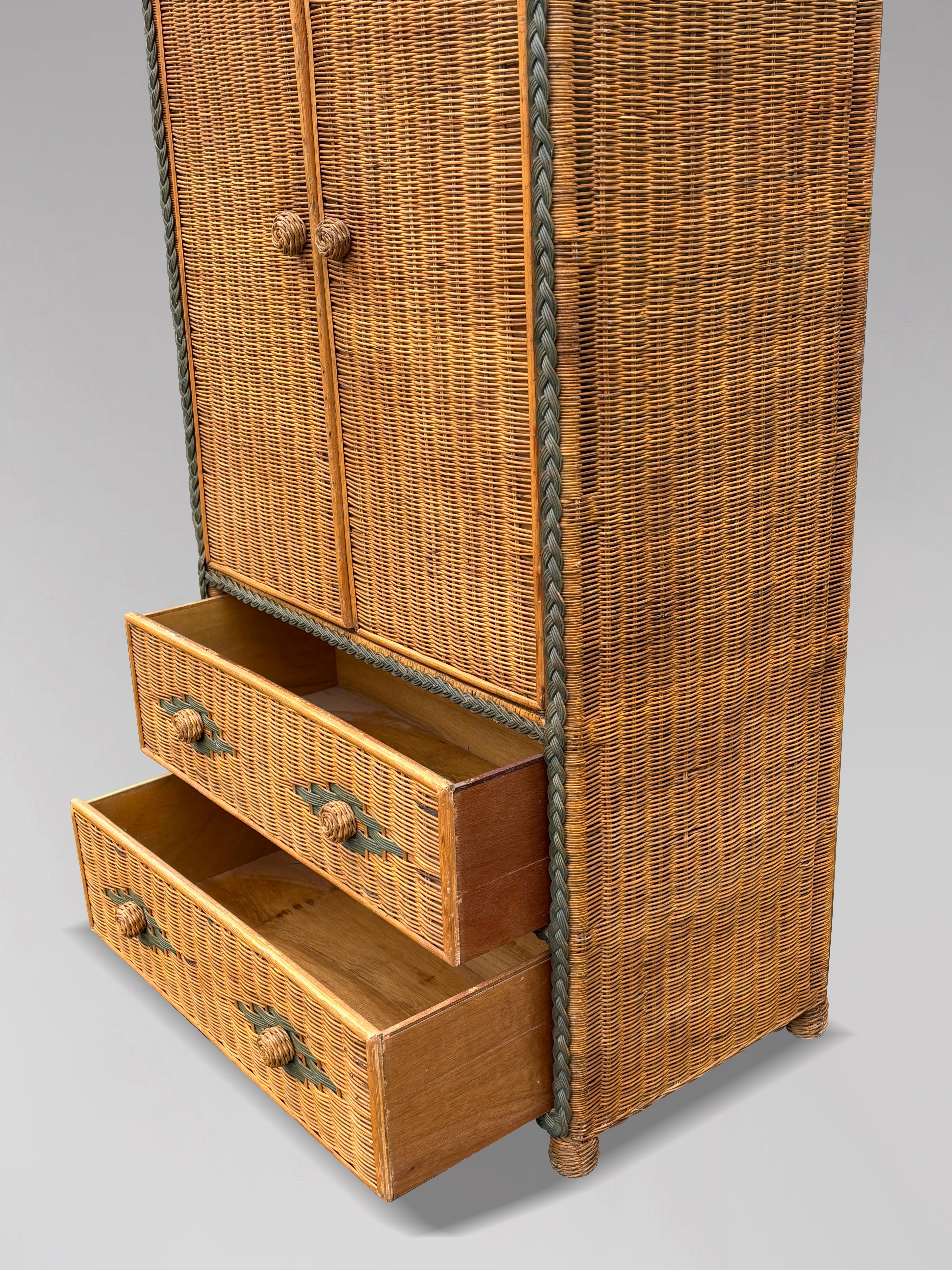 1970s French Woven Rattan Armoire Wardrobe 4