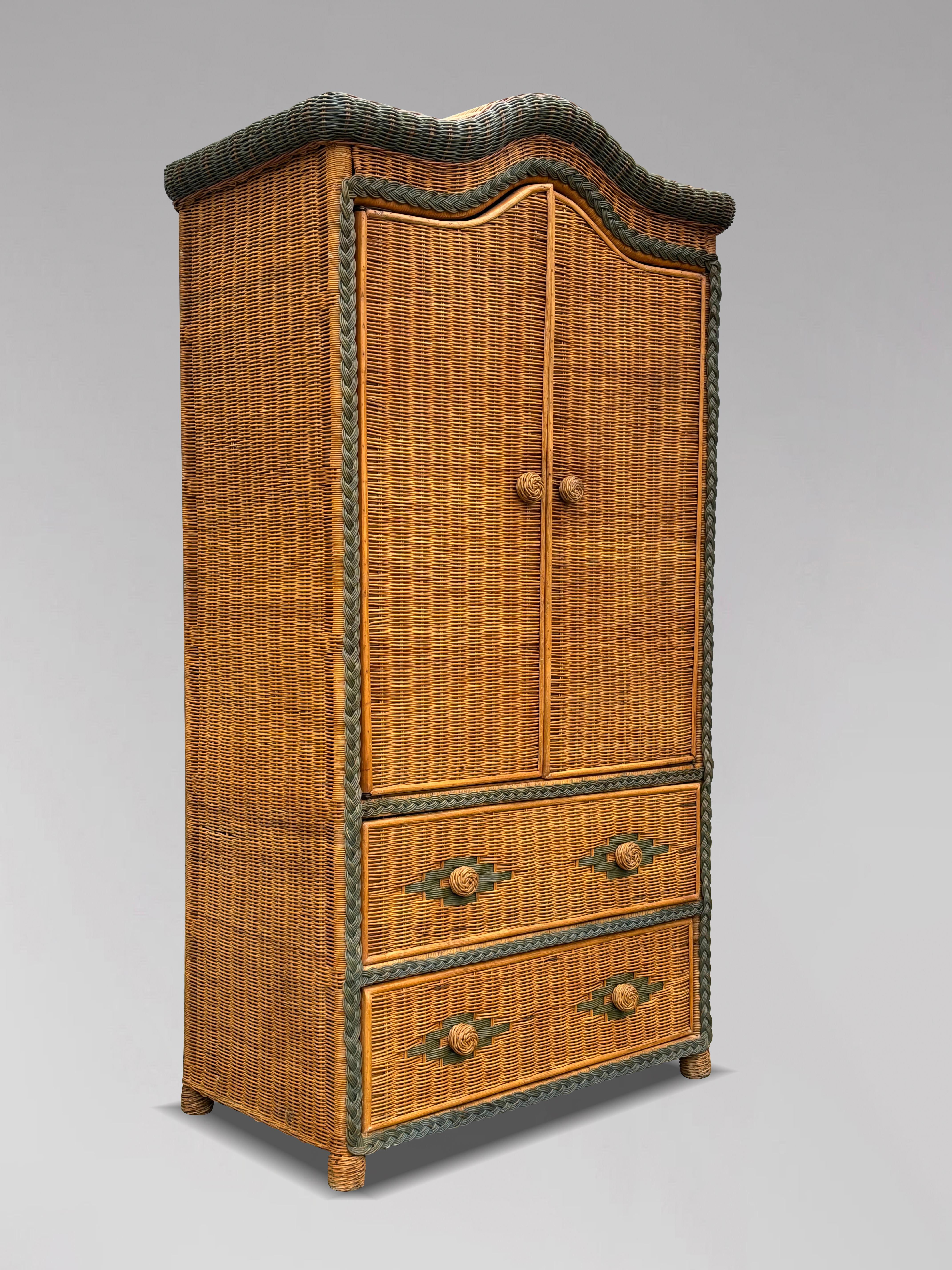 Hand-Crafted 1970s French Woven Rattan Armoire Wardrobe