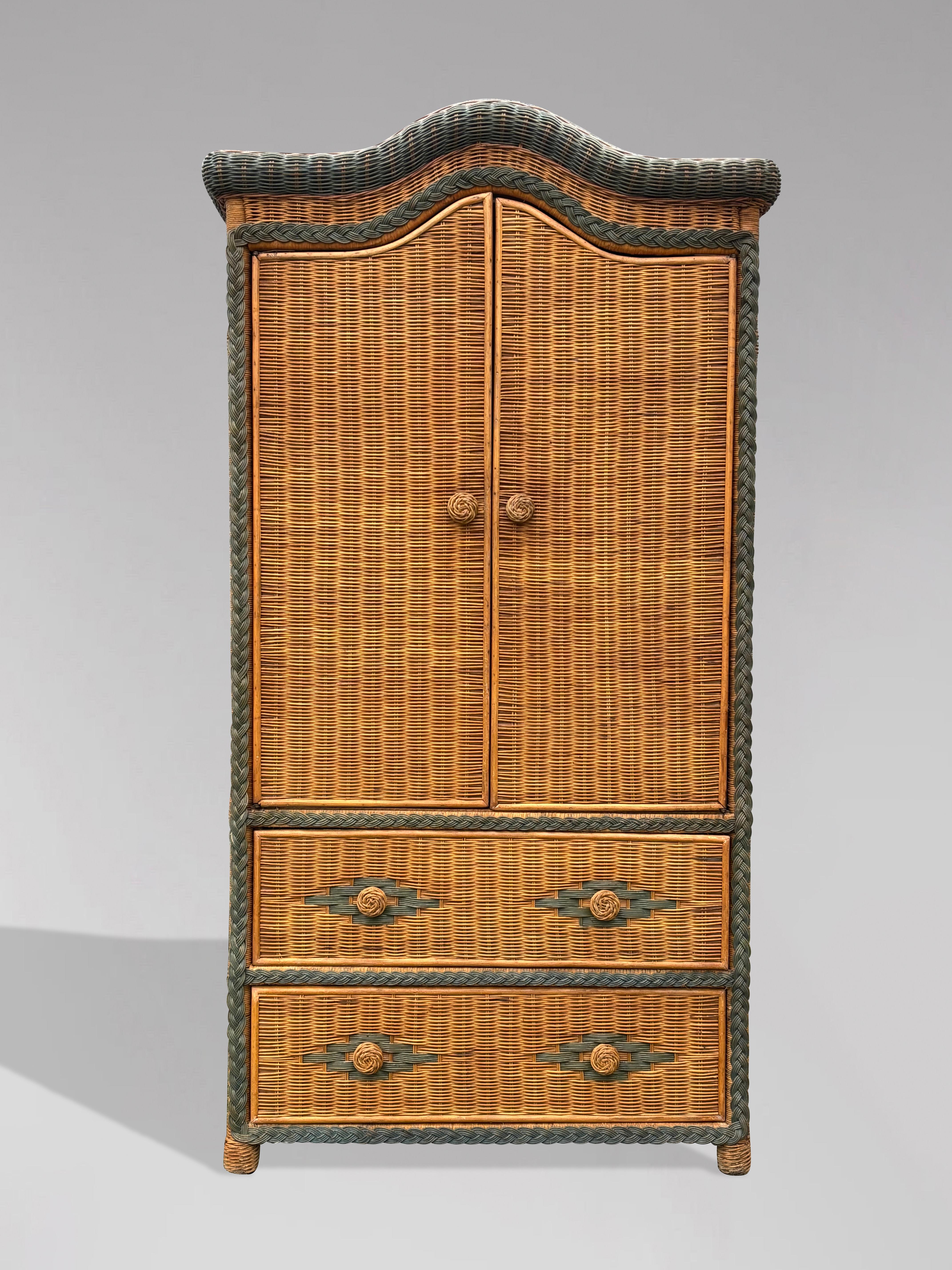1970s French Woven Rattan Armoire Wardrobe In Good Condition In Petworth,West Sussex, GB