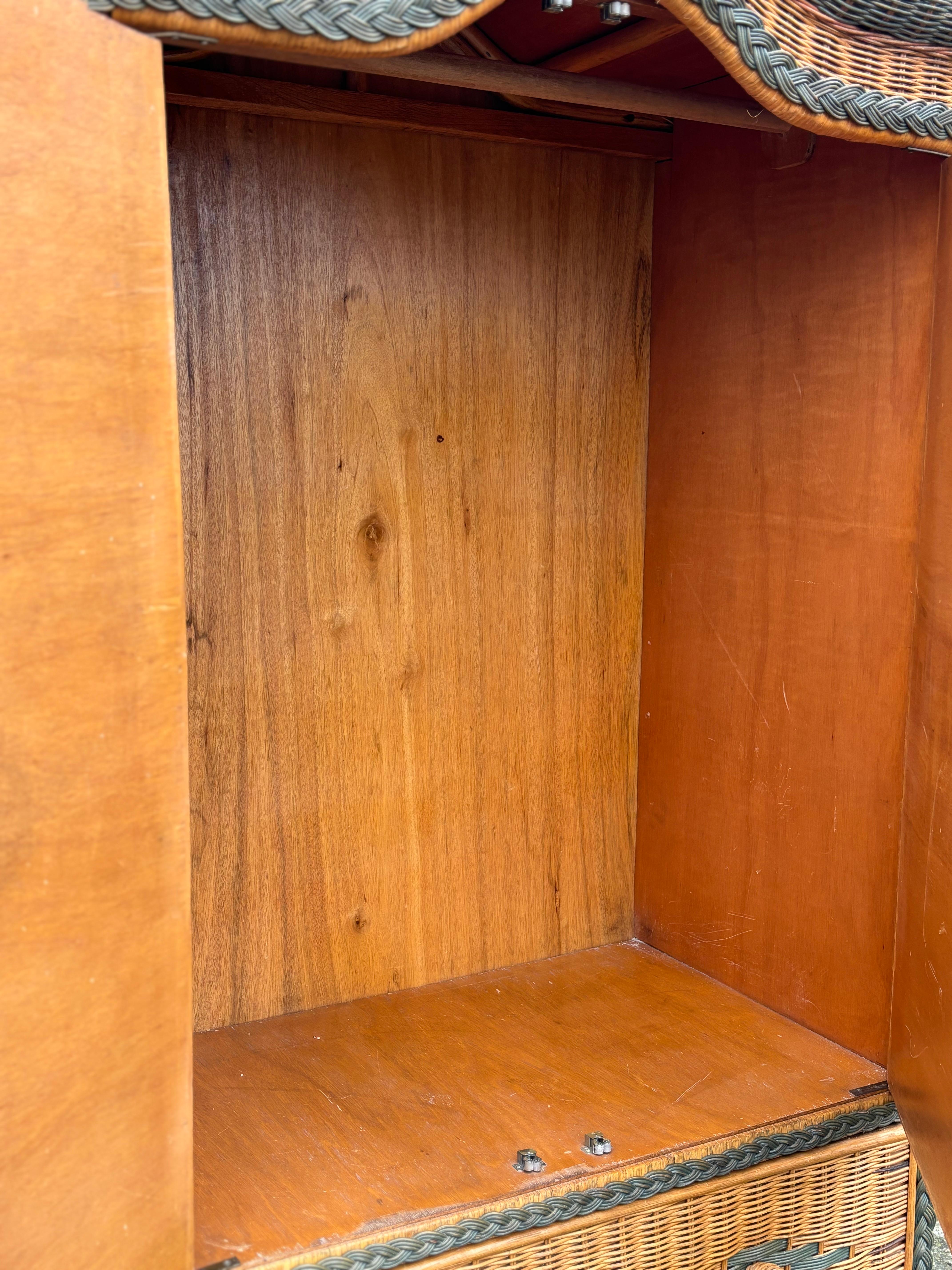 20th Century 1970s French Woven Rattan Armoire Wardrobe