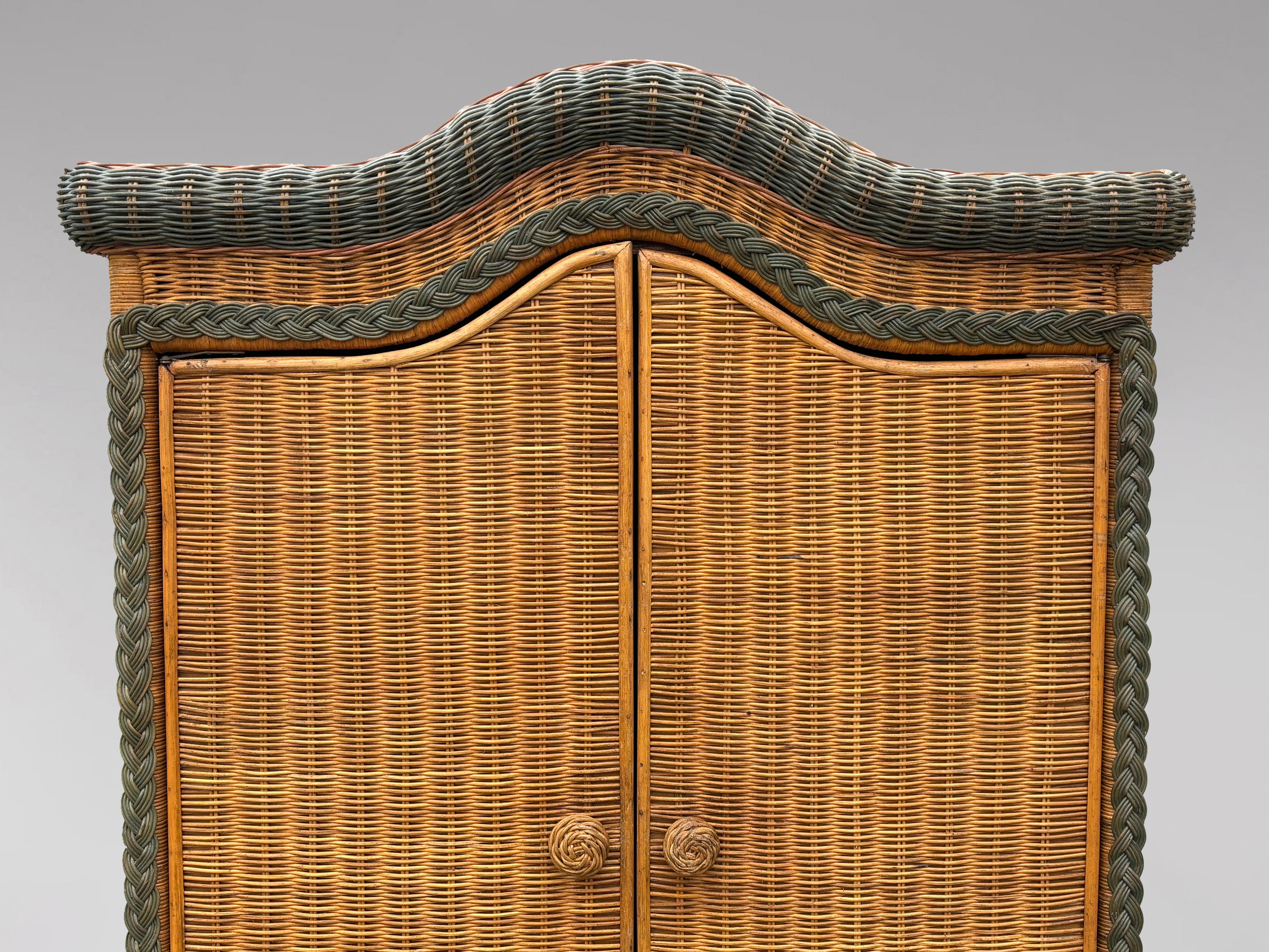 1970s French Woven Rattan Armoire Wardrobe 2