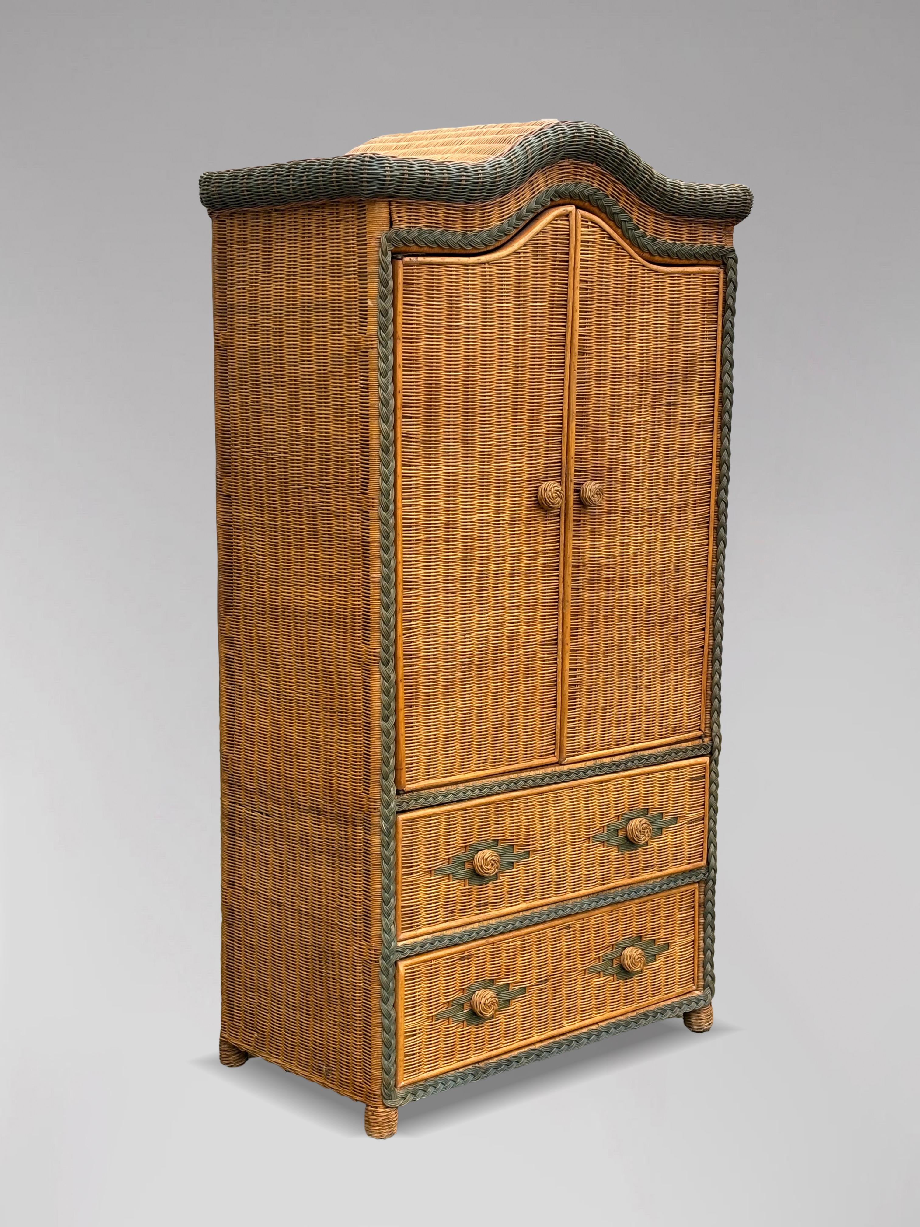 1970s French Woven Rattan Armoire Wardrobe 3