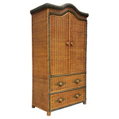 1970s French Woven Rattan Armoire Wardrobe
