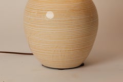 1970s French Yellow/White Striped Pottery Lamp