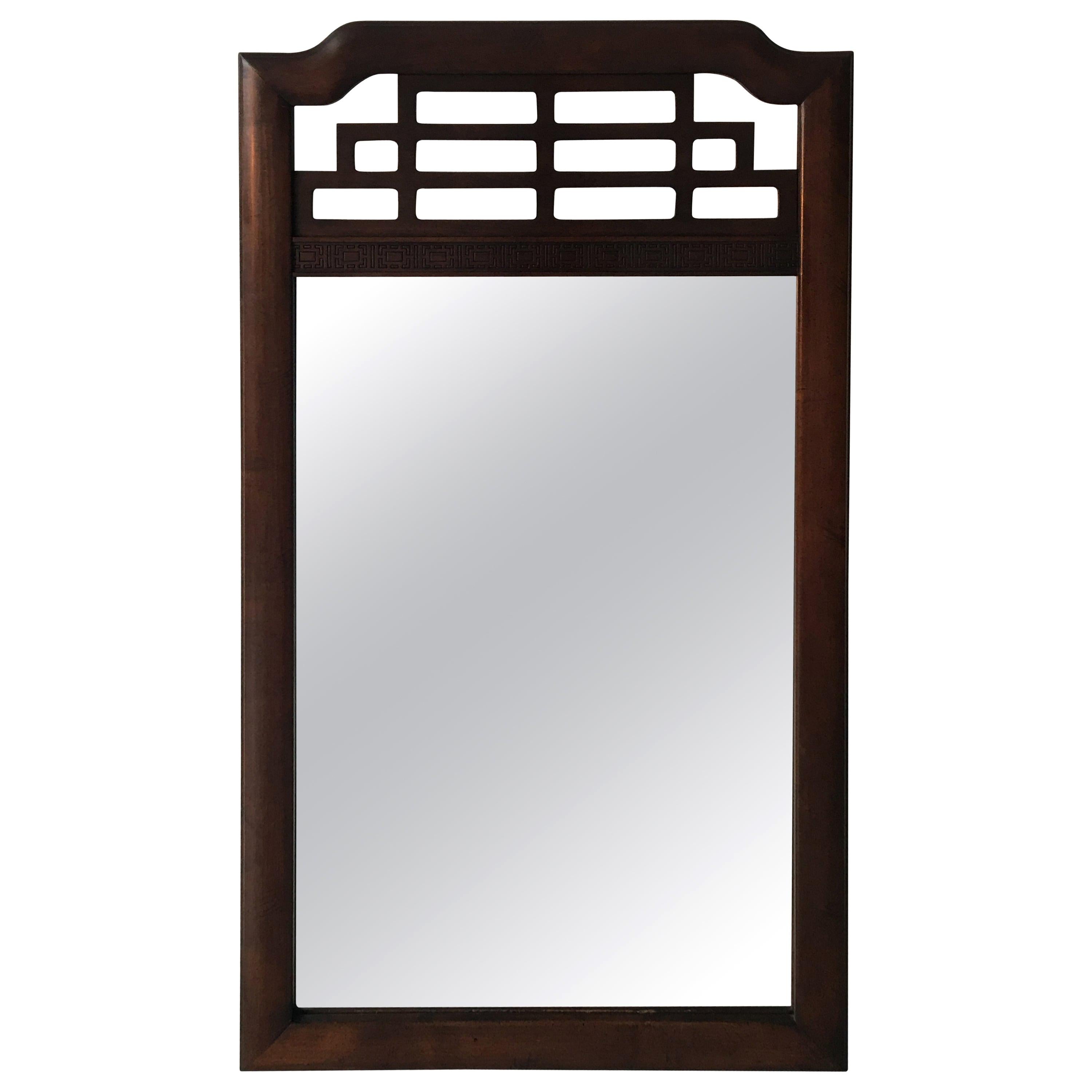 1970s Fretwork and Greek Key Wood Mirror For Sale