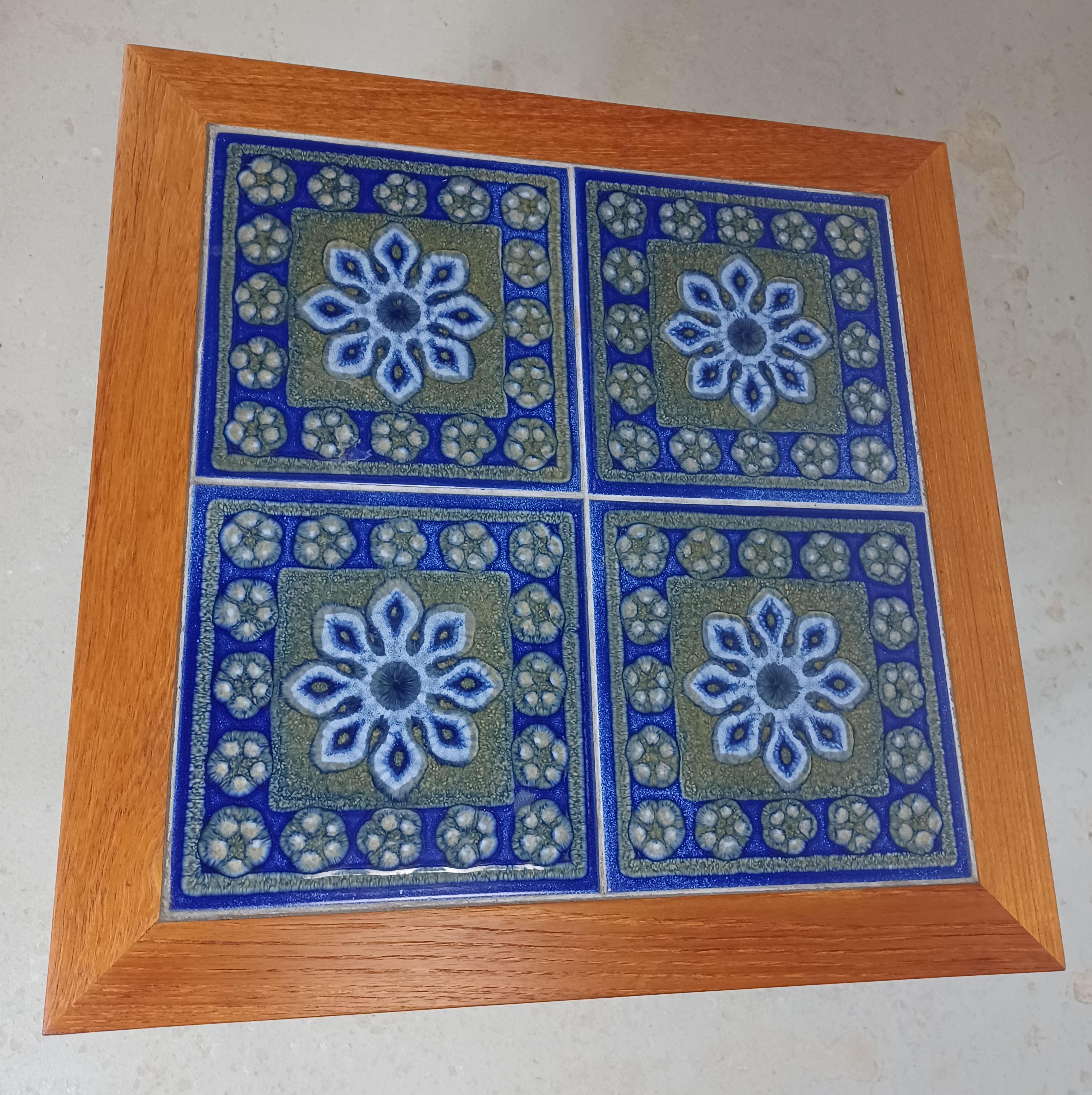 Scandinavian Modern 1970s Fully Restored Danish Teak Side Table with Tiles from Skærbæk Keramik For Sale