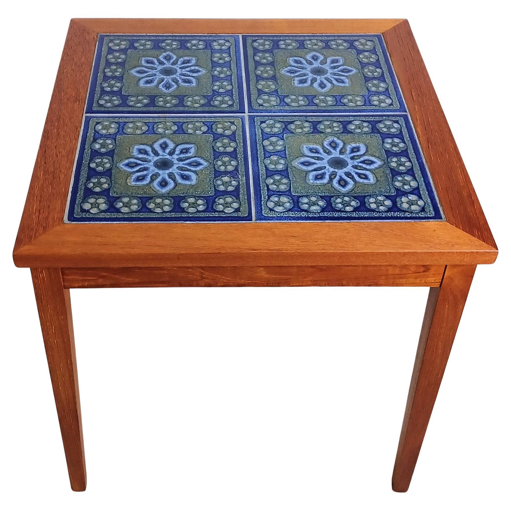 1970s Fully Restored Danish Teak Side Table with Tiles from Skærbæk Keramik For Sale