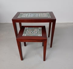 1970s Fully Restored Severin Hansen Rosewood Side Tables Royal Copenhagen Tiles