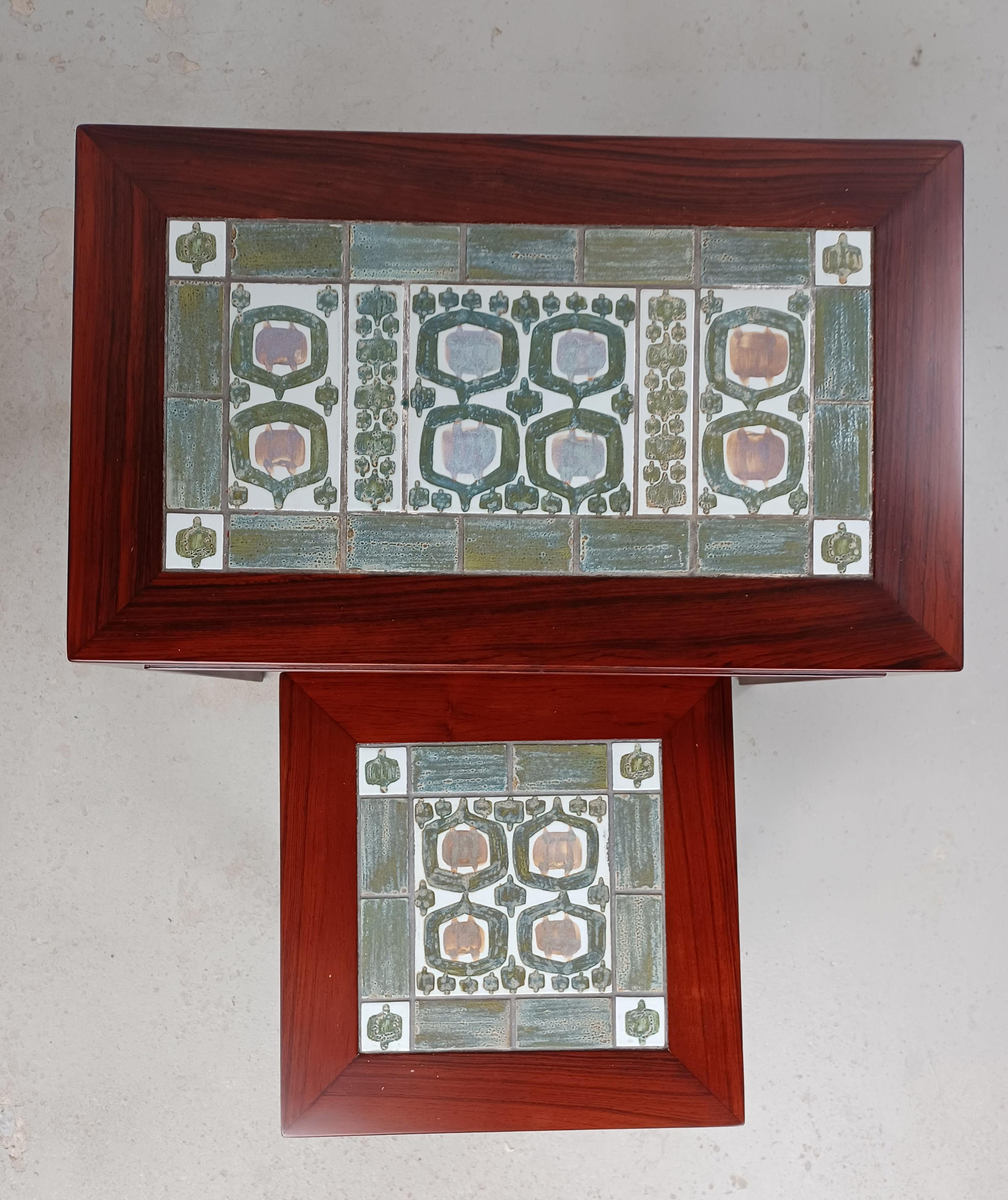 Scandinavian Modern 1970s Fully Restored Severin Hansen Rosewood Side Tables Royal Copenhagen Tiles