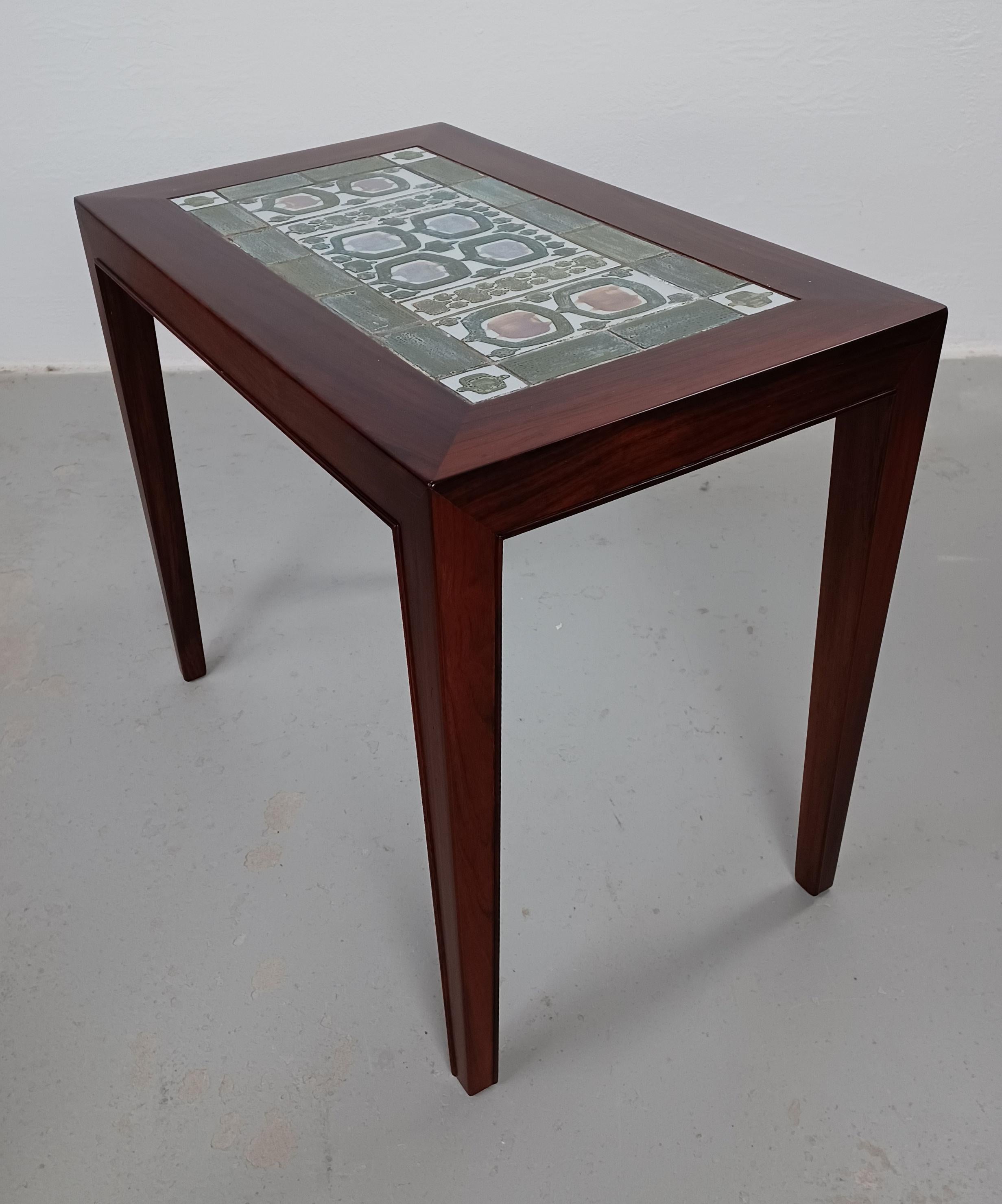 Danish 1970s Fully Restored Severin Hansen Rosewood Side Tables Royal Copenhagen Tiles