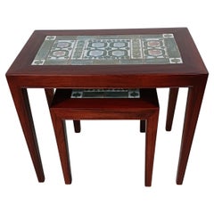 1970s Fully Restored Severin Hansen Rosewood Side Tables Royal Copenhagen Tiles