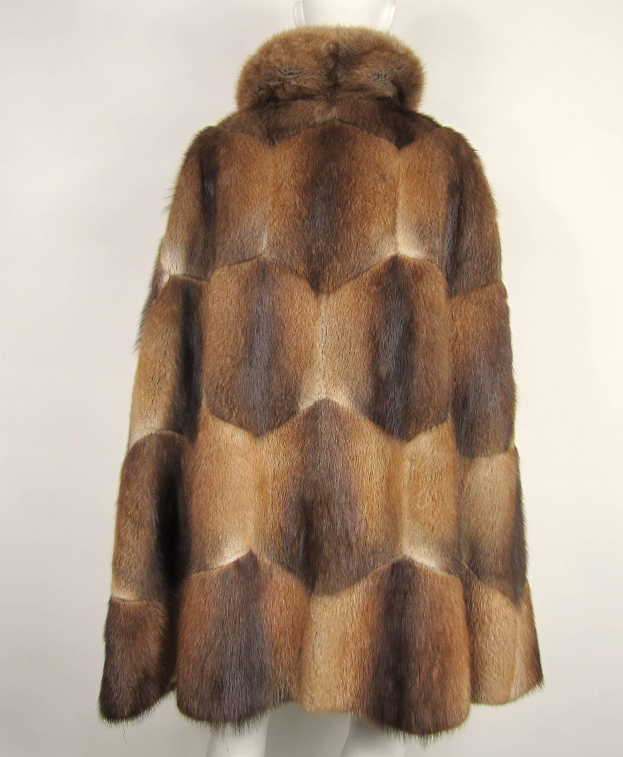 Brown 1970s Funky Sheared Beaver Swing Cape Coat - Vintage