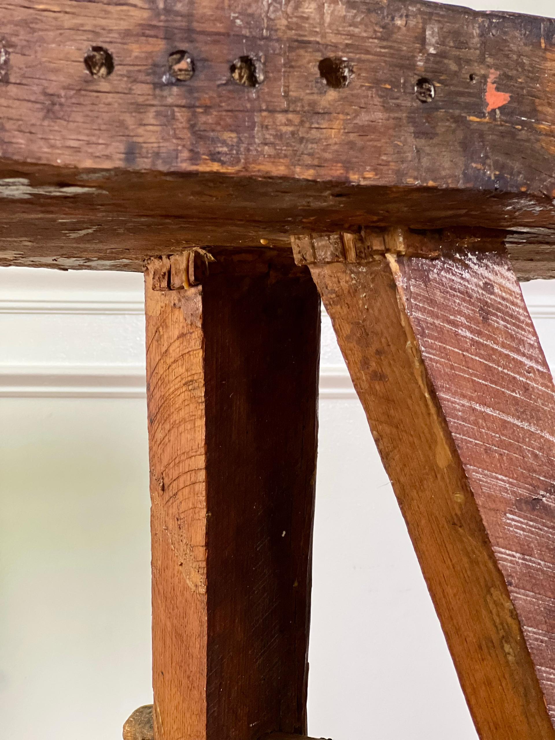 1970s Furniture Craftsman Studio Narrow Oak Work Bench Console Table For Sale 11