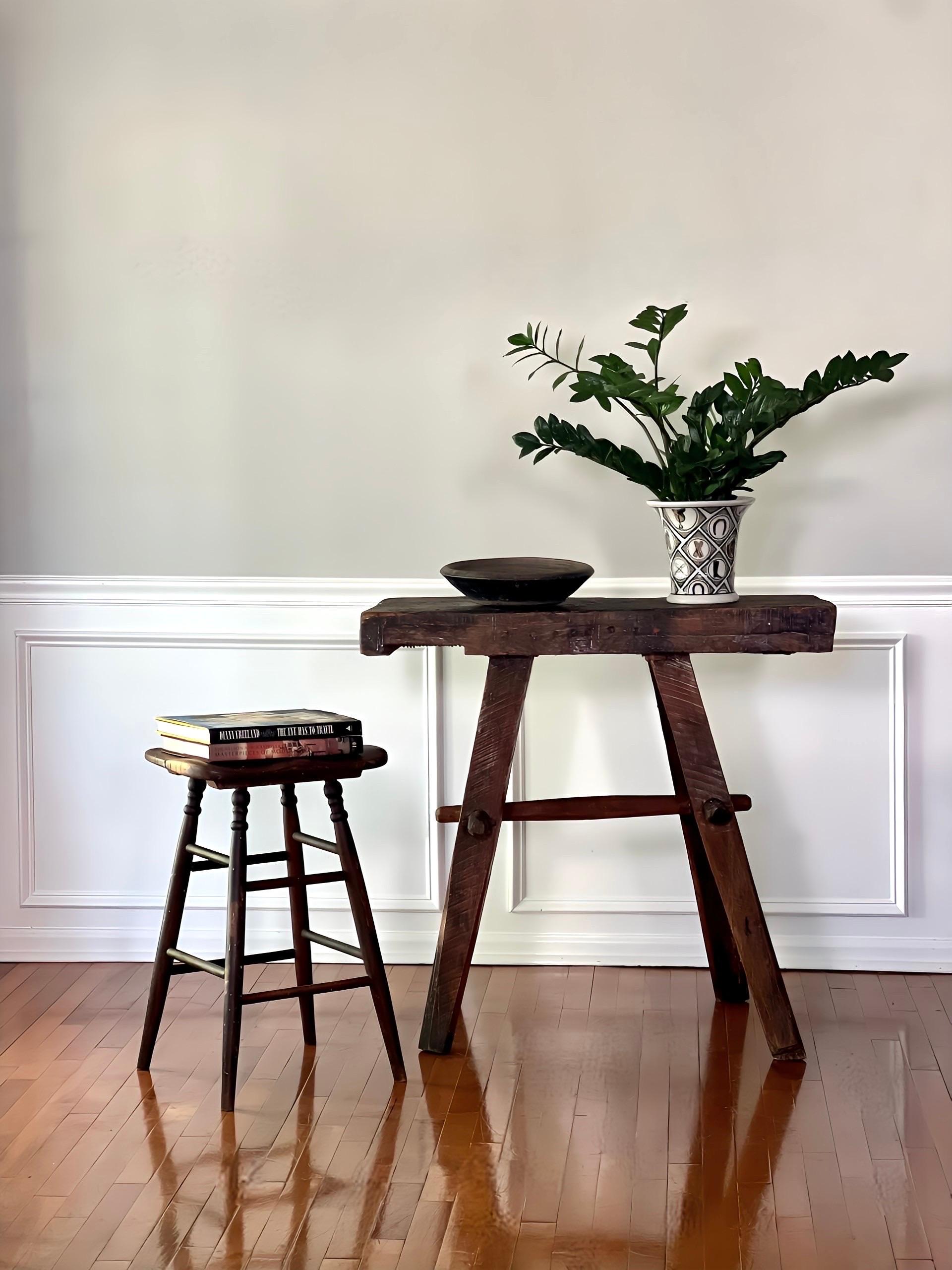 1970s Furniture Craftsman Studio Narrow Oak Work Bench Console Table For Sale 12