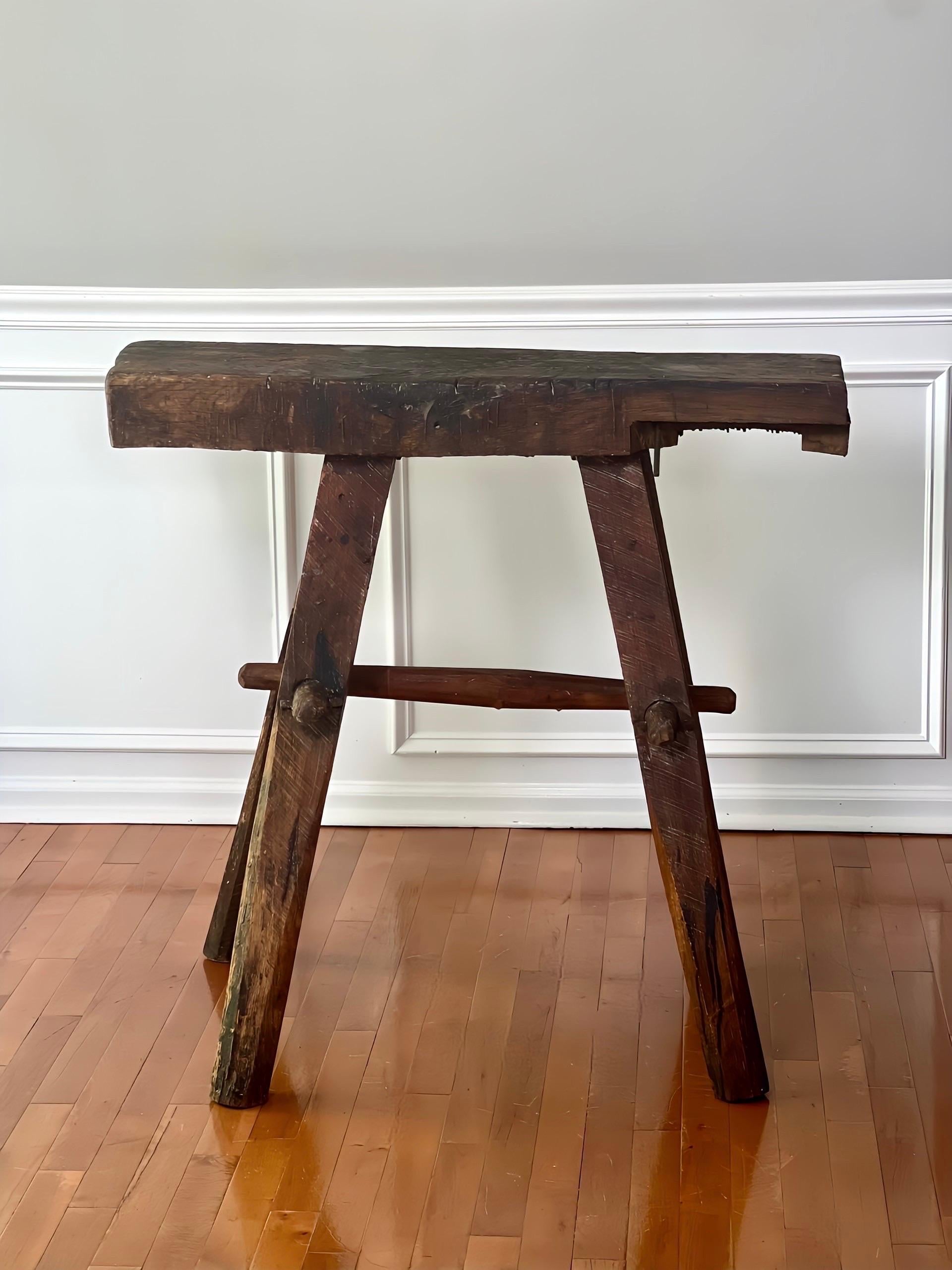 North American 1970s Furniture Craftsman Studio Narrow Oak Work Bench Console Table For Sale